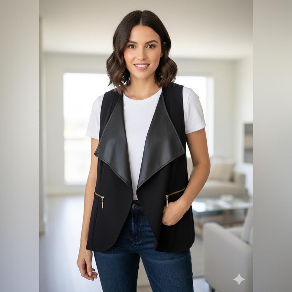 LG Women's Black Vest with Gold Zippers